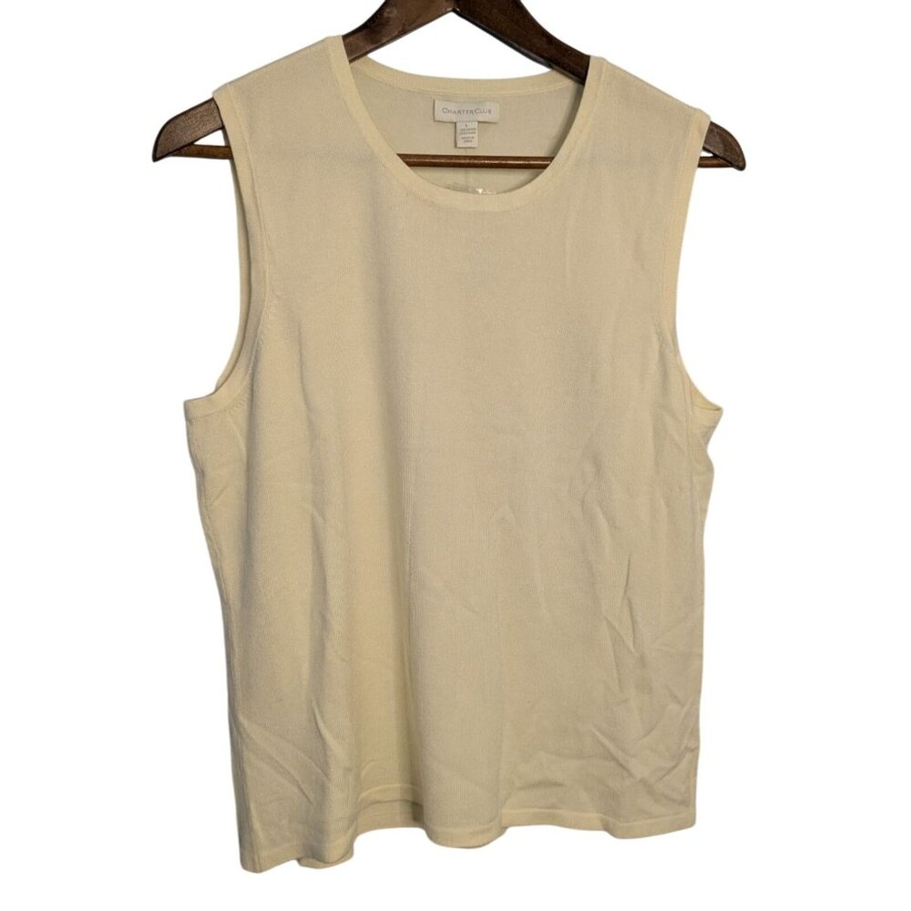 Charter Club Womens Ivory Sleeveless Knit Tank Top L Cotton classic quiet luxury